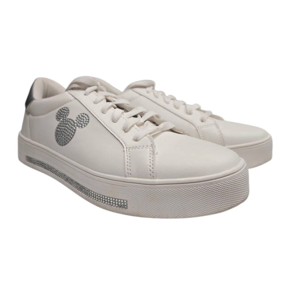 Disney Primark White Rhinestone Mickey Mouse Sneakers Women's Size 9 Silver Trim - Picture 4 of 11